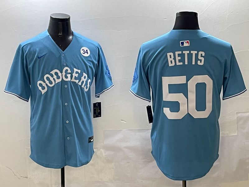 Men Los Angeles Dodgers #50 Betts Light Blue Throwback Game 2025 Nike MLB Jersey style 6->los angeles dodgers->MLB Jersey